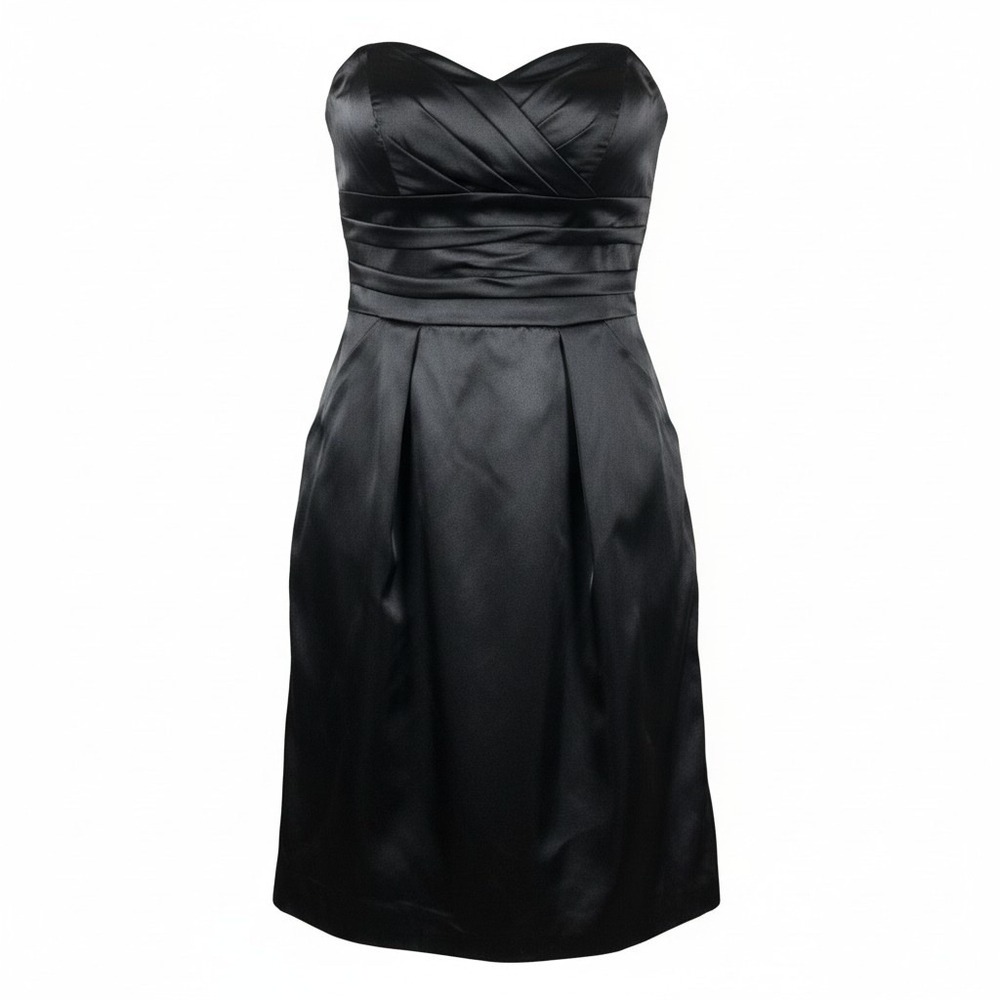 David's Bridal Cocktail Dress 4 Black Womens Strapless Satin Ruched Pocket